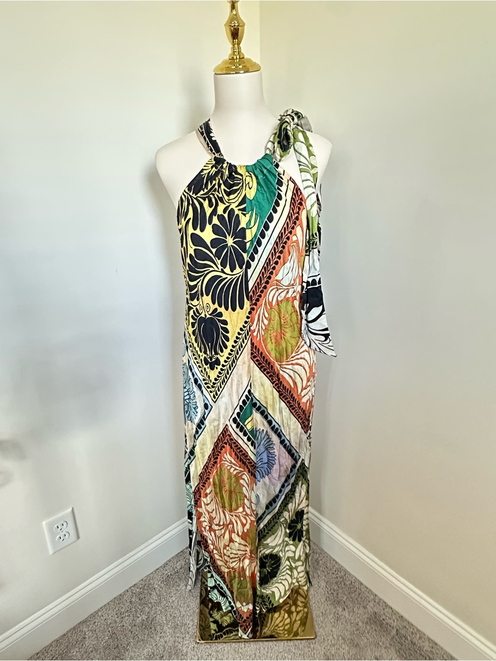 Zara Satin Patchwork Halter Dress